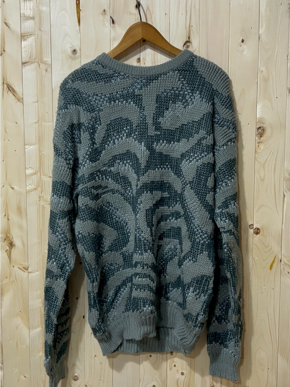 Men's Gray Patterned Knit Sweater - Casual Crewneck